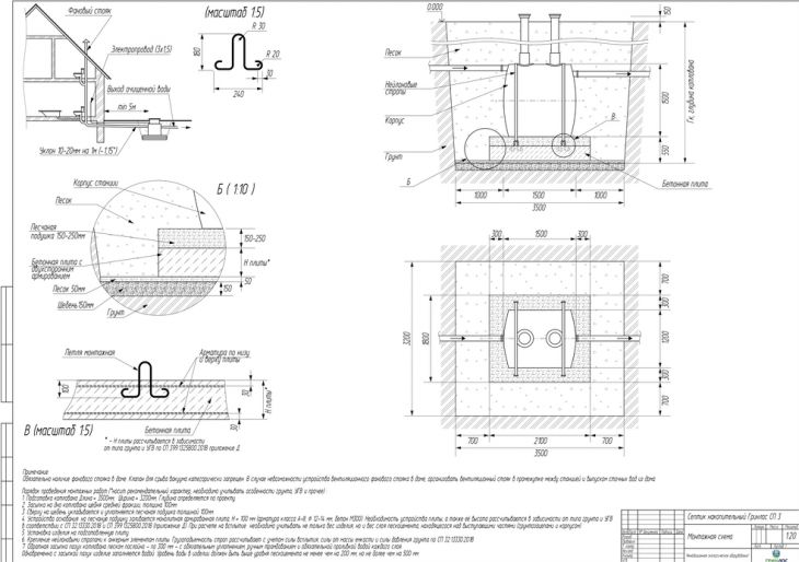 Схема монтажа Накопительный септик Гринлос СП 3
